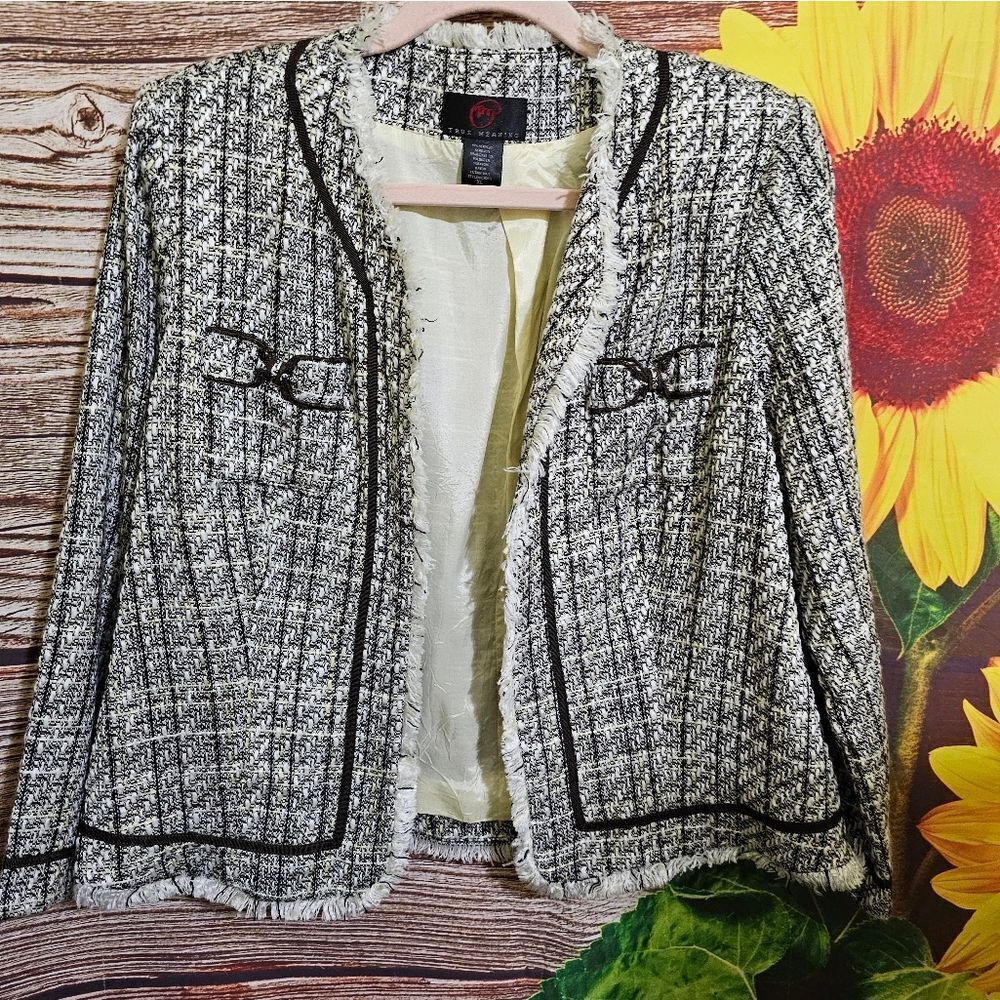 True Meaning open front jacket woman's XL  brown/cream/white pre-owned